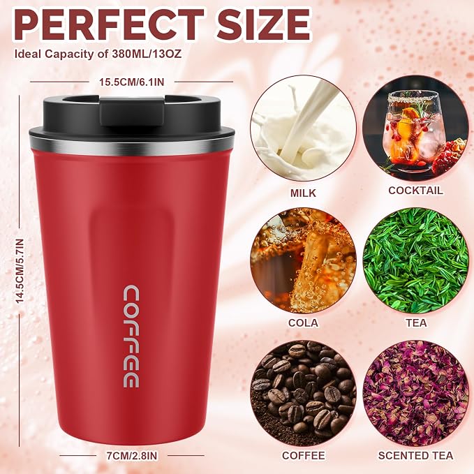 MOMSIV 12oz Travel Mug, Insulated Coffee Cup with Leakproof Lid, Vacuum Stainless Steel Double Walled Reusable Tumbler for Hot and Cold Water Coffee and Tea In Travel and Car - Image 2