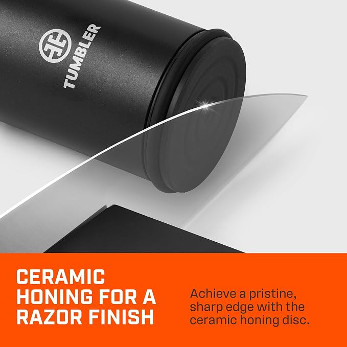 TUMBLER Pro Rolling Knife Sharpener™ - Knife Sharpening Made Easy - Ultimate Gift for Father's Day - Kit with Removable Disc System - 4-Layer Diamond Sharpening Disc & EdgeBoost Ceramic Disc (Black) - Image 6