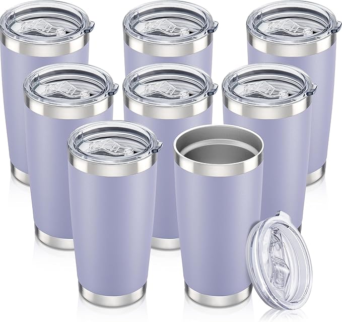 20 oz Tumbler with Lid Stainless Steel Insulated Tumblers Bulk Double Wall Vacuum Cups Powder Coated Travel Mug Keep Drink Cold and Hot, Cosmic Lilac, 8 Pack by Orebigo