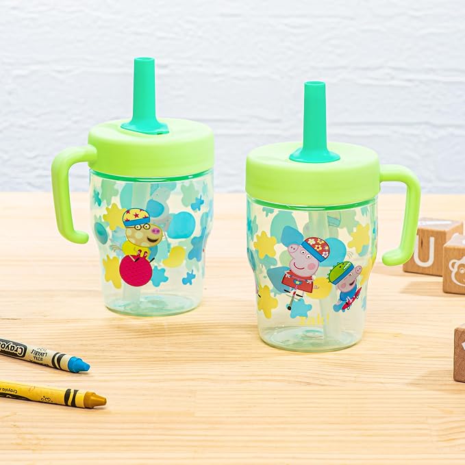 Zak Designs Peppa Pig Capri Toddler Tumbler For Travel or At Home, 10oz 2-Pack Durable Plastic Sippy Cups With Handle and Leak-Proof Design are Perfect For Kids (Peppa and George) - Image 3