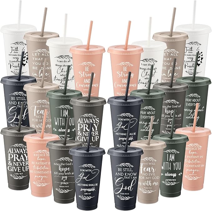 Havawish 36 Pcs Mothers Day Christian Tumbler Gift Bulk Religious Inspirational 24 oz Drinking Jesus Cup with Lid Straw Bible Verse Plastic Cup for Church Father Teacher First Communion (Vivid Color) by Havawish