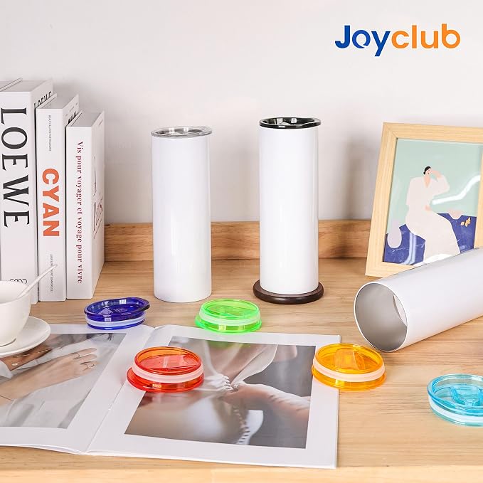 Joyclub 20oz Sublimation Tumblers Sublimation Cups with Straw for Heat Press Flat Edge Skinny Straight SublimationTumbler Colorfull Lids 10 pack - Image 7