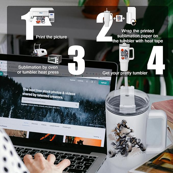sweet grain Sublimation Tumblers 40 oz with Handle(4 Pack) - Stainless Steel Double Wall Vacuum Insulated Large Tumbler Bulk with Removable Handle and Straw - Black & White Handle - Image 8