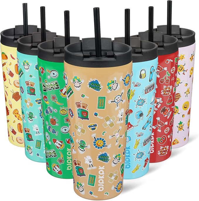 BJPKPK 22oz Tumbler With lid And Straw Stainless Steel Travel Coffee Mug Insulated Tumblers Cups,Spring Party Brown by BJPKPK