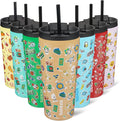 BJPKPK 22oz Tumbler With lid And Straw Stainless Steel Travel Coffee Mug Insulated Tumblers Cups,Spring Party Brown by BJPKPK