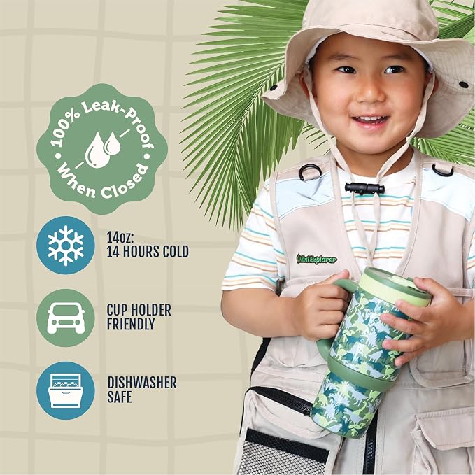Ello Oasis 14oz Stainless Steel Toddler Tumbler with Handle & Retracting Straw, 100% Leakproof, Double-Wall Vacuum Insulated, Kids Water Bottle for School, BPA Free, Dishwasher Safe, Dinos - Image 3
