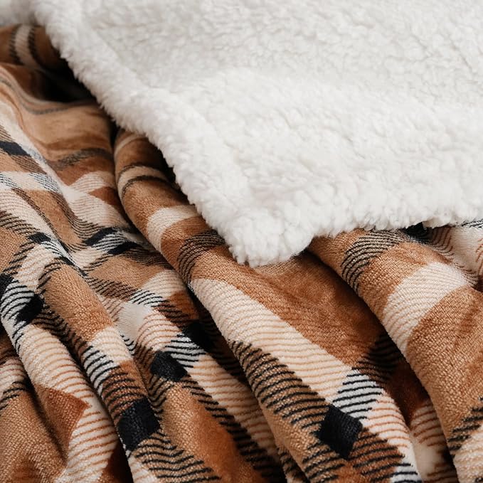 PU MEI Sherpa Fleece Throw Blanket 60" x 80" Reversible Plush Fluffy Large Big - Image 5
