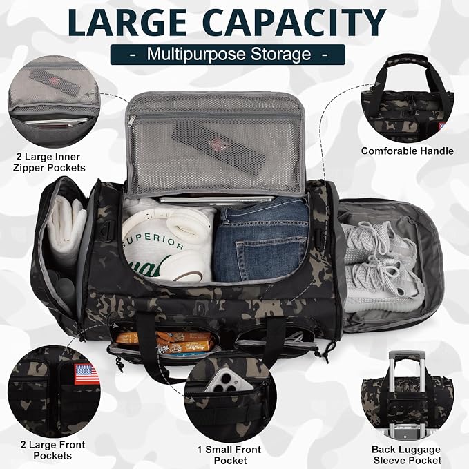 Tactical Gym Bag for Men，70L Large 3 in 1 Sports Duffle Bag - Image 3