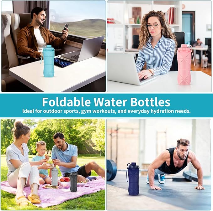 Silicone Collapsible Water Bottles, Lightweight Reusable Leakproof - Image 3