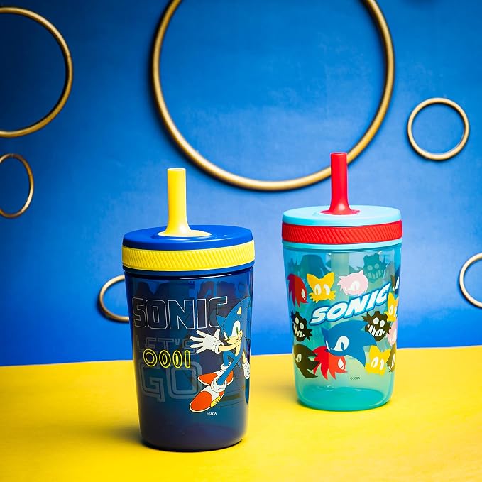 Zak Designs Sonic the Hedgehog Kelso Toddler Cups For Travel or At Home, 15oz 2-Pack Durable Plastic Sippy Cups With Leak-Proof Design is Perfect For Kids (Sonic) - Image 9