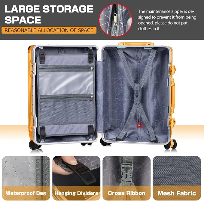 AnyZip Luggage Aluminium Frame Suitcase Hard Shell TSA Lock No Zipper 28In - Image 5