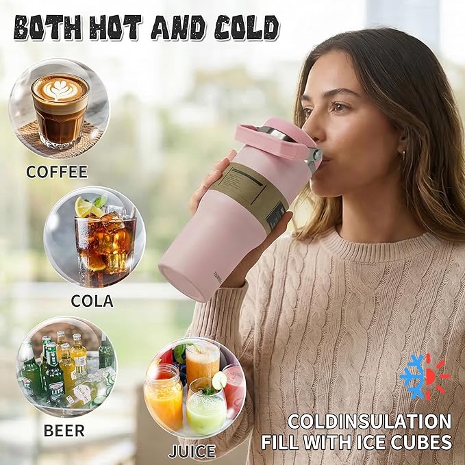 30oz Flip Straw Insulated Tumbler with Handle, Leak Proof Stainless Steel Water Bottle, Double Wall Vacuum Travel Coffee Mug for Cold Drinks, Gym Office Travel Essentials - Image 6