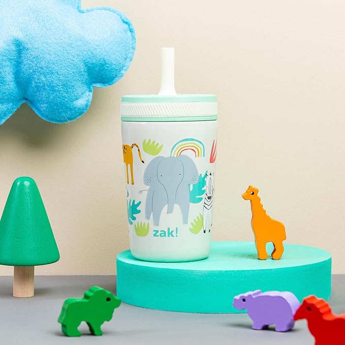 Zak Designs Kelso Toddler Cups For Travel or At Home, 12oz Vacuum Insulated Stainless Steel Sippy Cup With Leak-Proof Design is Perfect For Kids (Safari) - Image 2