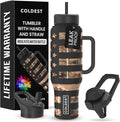 Coldest Tumbler with Handle and Straw, 100% Leak Proof Insulated Tumbler with Lid and Straw (3 Lids), Stainless Steel Tumblers for Women & Men, Cup Holder Friendly, 46 oz (Camouflage Flag) by Coldest