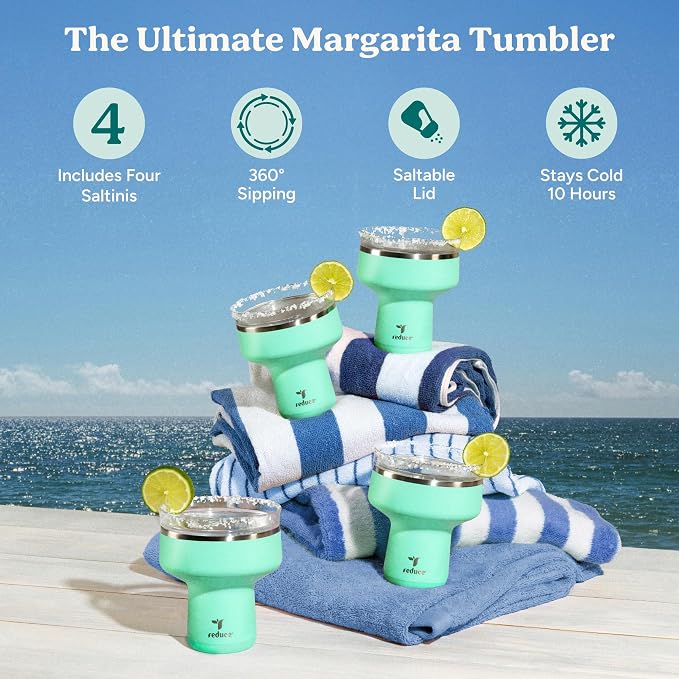 REDUCE Saltini 16oz Cocktail Tumbler - Insulated Margarita Tumbler with Lid - Keeps Drinks Cold for 10 Hours-360 Sippable Martini Glass Alternative-Shatterproof Perfect for Parties- Saltwater - 4 Pack - Image 2
