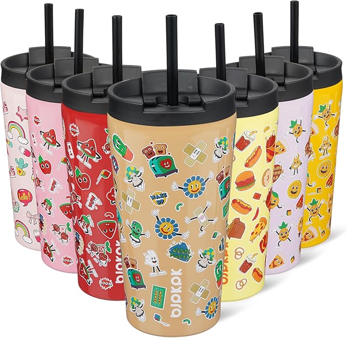 BJPKPK 18oz Tumbler With lid And Straw Stainless Steel Travel Coffee Mug Insulated Tumblers Cups,Spring Party Brown by BJPKPK