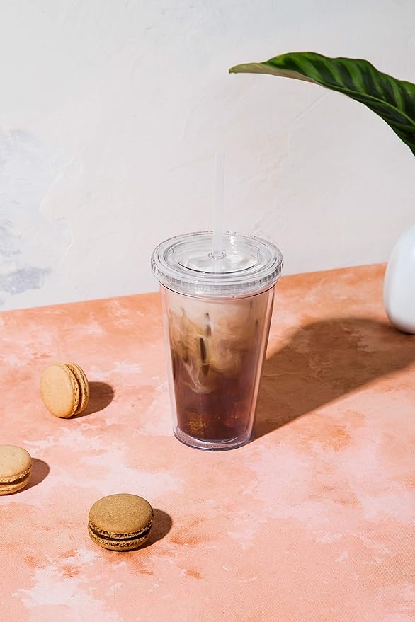 Maars Classic Clear Tumbler with Lid and Straw | 16oz Premium Acrylic, Insulated Double Wall Plastic Reusable Cups, BPA-Free To Go Cups for Ice Coffee, Fruit Teas & Water - Image 2