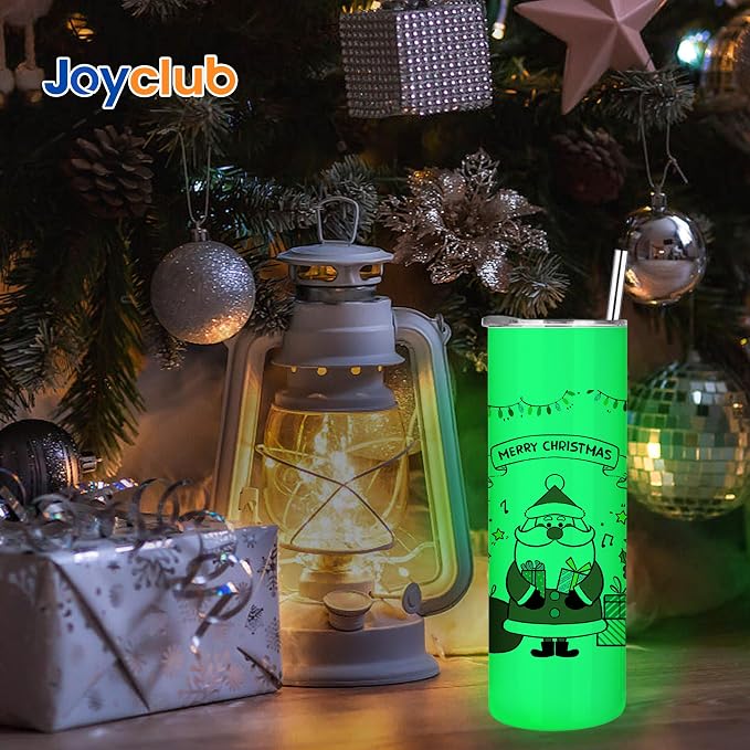 Joyclub 8 Pack Sublimation Tumblers Glow in the Dark 20 oz Bulk Blank Tumblers Skinny Straight Flat Bottom Cups White with Lid and Straw - Image 5