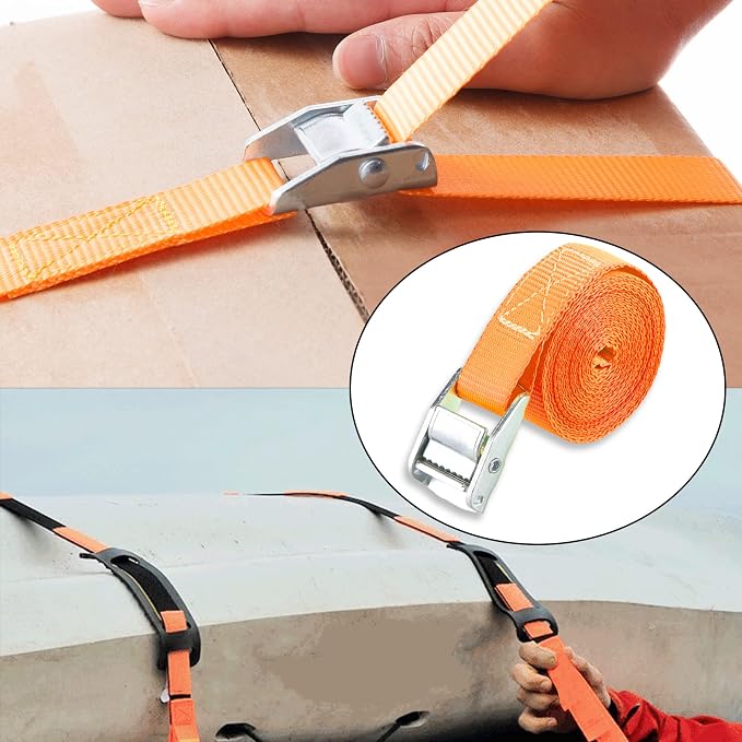 Cartman 1" x 12' Lashing Straps Cargo Tie-Down Strap Up to 600lbs, 2pk Orange - Image 7