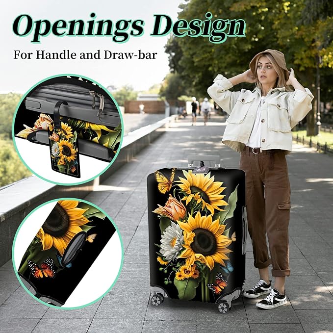 Suitcase Protector Plus 1 Luggage Tag, Sunflower Orchids Travel Cover - Image 4