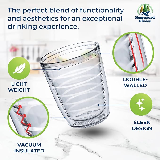 12oz Insulated Tumblers Plastic - Great for Iced Coffee & Hot Drinks, 4 pack Clear Double Wall Insulated Drinking Glasses Cups, BPA-Free, Reusable Cups, Camping, Travel, Kitchen, Party - Image 4