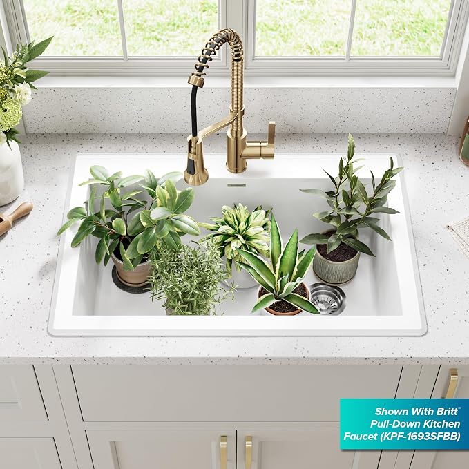 KRAUS Forteza 33-inch Granite Drop In/Undermount Single Bowl White Kitchen Sink - Image 3