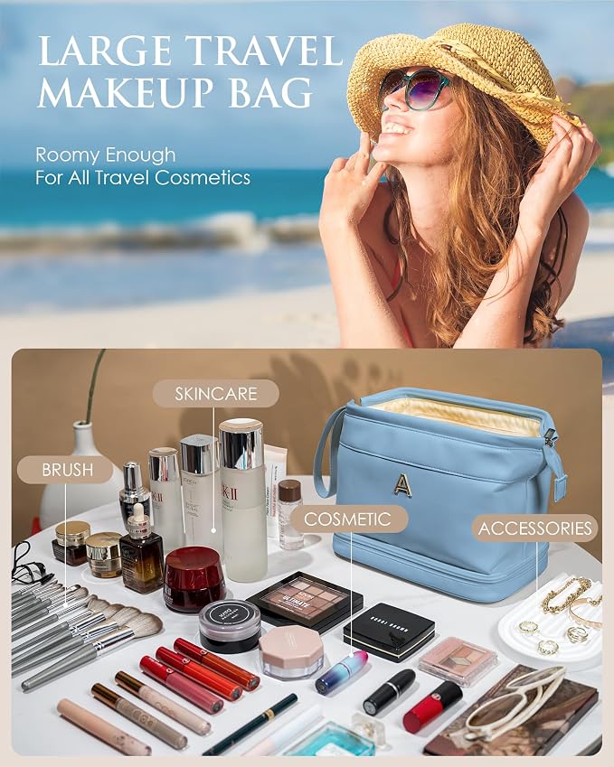 Birthday Gifts for Women, Initial Large Makeup Bag, Personalized Double Layer - Image 2