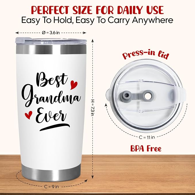 TEEZWONDER Grandma Mothers Day Gift from Granddaughter Grandson - Stainless Steel Insulated Coffee Tumbler with Lid 20 oz - Birthday Gifts for Grandma, Nana Gift Ideas, Gigi Gift for Women - Image 3