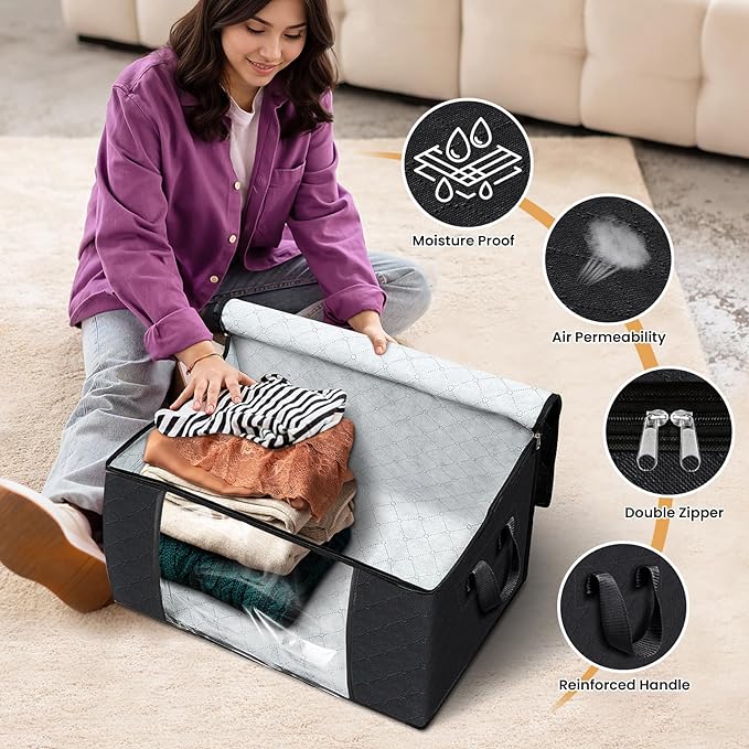Fab totes 8 Pack Clothes Storage, Foldable Thick Fabric Blanket Storage Bags - Image 4