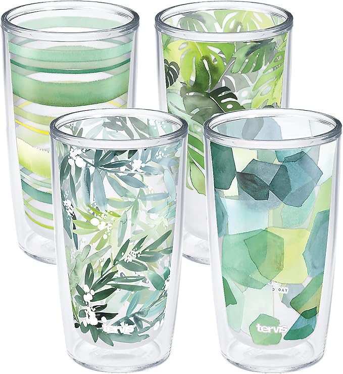 Tervis Yao Cheng Green Crystal Made in USA Double Walled Insulated Tumbler Travel Cup Keeps Drinks Cold & Hot, 16oz 4pk, Green Collection by TervisTumblerCompany