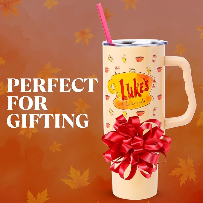 Silver Buffalo Gilmore Girls Luke's Diner Double Walled Stainless Steel Tumbler with Handle and Straw, Fits in Standard Cup Holder, 40 Ounces - Image 7