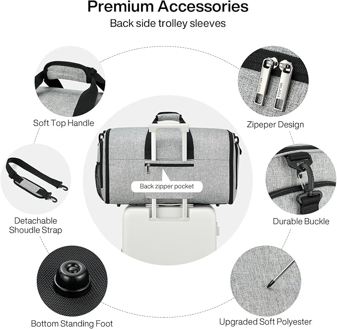 MILADA Convertible 2-in-1 Garment Duffel Weekender Bag Carry On Garment Bags - Image 6