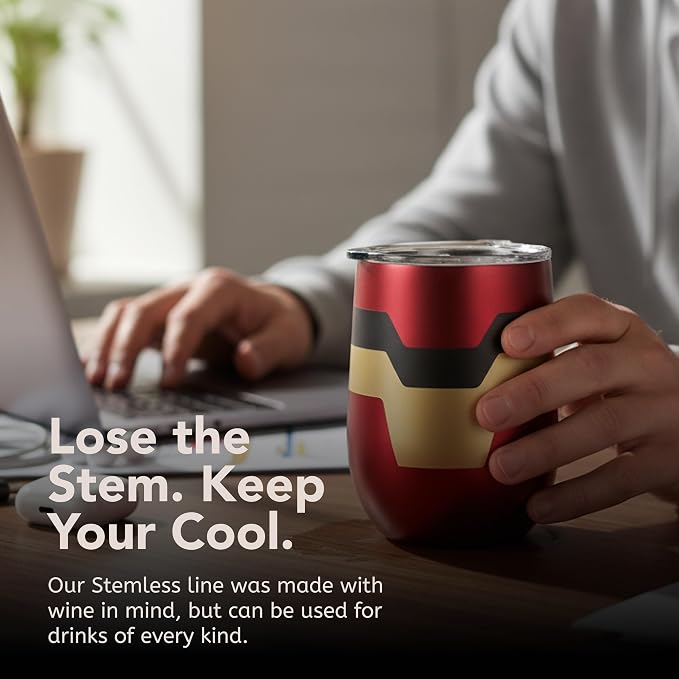 Corkcicle Stemless Insulated Wine Glass Tumbler - Beverages Cold 6 Hours & Hot 3 Hours - Stainless Steel - Easy-Grip - Summer Drinkware Gift - Keeps Drinks Ice - 12 oz - Captain Marvel - Image 6