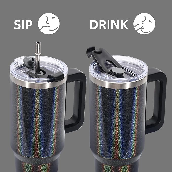 30 oz Shiny Tumbler with Handle,Tumbler with Lid and Straw,Double Wall Insulated Cup Stainless Steel Travel Mug(Cold for 34 Hours),Water Bottle for Iced Tea,Coffee,Cold Beverages(Black) - Image 4