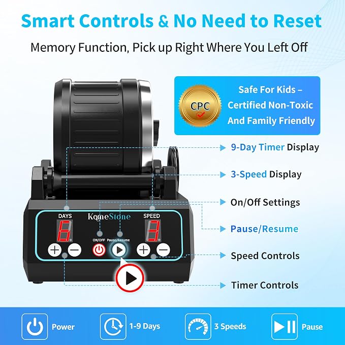 K1 Pro Professional Cutting-Edge Brushless Motor Advanced Rock Tumbler Polisher Kit, Large 2.5Lb Barrel with 3-Speed & 9-Day Timer, Includes All Accessories, Ideal Gift for Adults & Rock Collectors - Image 6