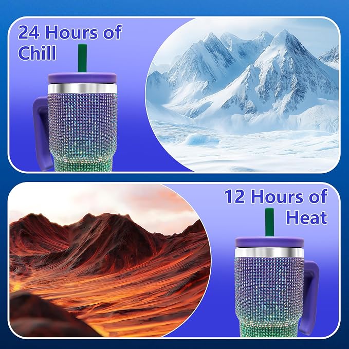 20-OZ Insulated Water Bottle,Insulated Stainless Steel Tumbler,Reusable Cold Drink Thermos,BPA-Free, Double-Wall Stainless Steel Water Bottle (Purple Green Gradient-Diamond, 20, Fluid Ounces) - Image 7