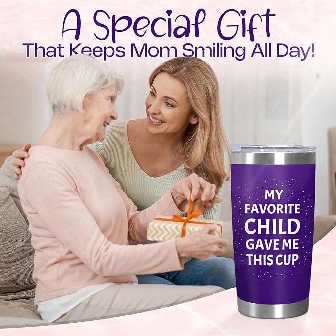 TEEZWONDER Christmas Birthday Gifts for Mom from Daughter Son - Favorite Child 20 oz Stainless Steel Insulated Coffee Tumbler with Lid - Mothers Mama Birthday Gifts, Funny Tumbler for Women - Image 2