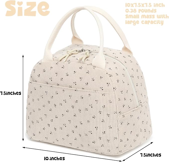 Bluboon Lunch Bag for Women Men Cute Corduroy Lunch Tote Bags Reusable - Image 3