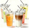 6 Packs Ribbed Glass Tumbler with Lid and Straw 16 oz Cute Ice Coffee Cup Set Bulk Vasos de Vidrio Con Tazas Para Cafe Cocina Accesorios Home Bar Accessories New Slushie House Gift Kitchen Stuff by Unknown