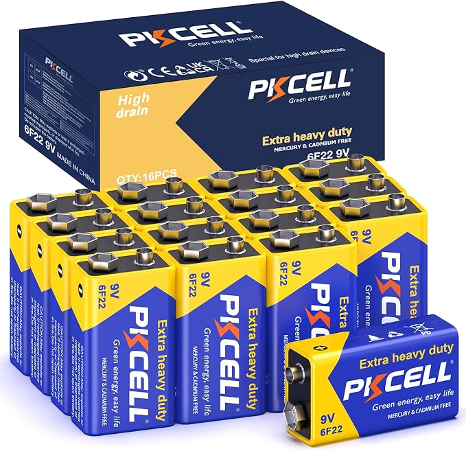 PKCELL 9V Battery Carbon Zinc for Smoke Detectors 6F22 Battery, 10-Year Shelf by Pkcell