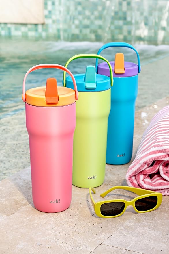 Zak Designs Sutton Travel Tumbler for On the Go, 30oz Stainless Steel with Vacuum Insulation, Straw Spout, Carry Handle for Cold Drinks (Turquoise) - Image 10