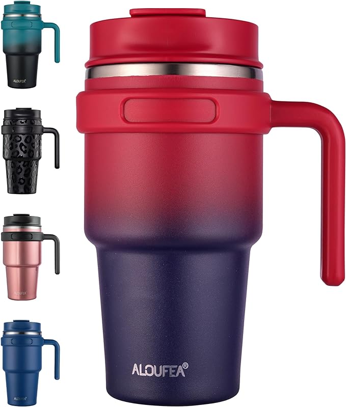 ALOUFEA 20 oz Insulated Coffee Mug Tumbler with Handle, Stainless Steel Travel Mug Tumbler with Lid and Straw,Double Wall Vacuum Leak Proof Ice Coffee Thermal Cup, Dark Rainbow by ALOUFEA