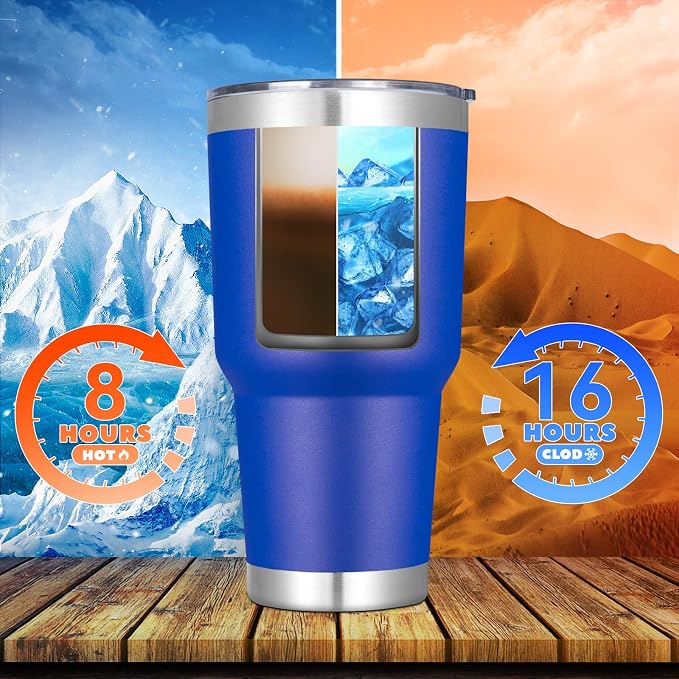 DOMICARE 30 oz Tumbler with Lid and Straw, Stainless Steel Tumblers Bulk, Insulated Vacuum Double Wall Travel Coffee Mug, Durable Powder Coated Tumbler Cups (Dark Blue, 4) - Image 3