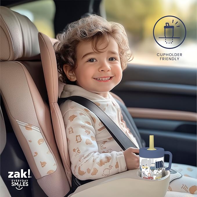Zak Designs Capri Toddler Tumbler For Travel or At Home, 10oz 2-Pack Durable Plastic Sippy Cups With Handle and Leak-Proof Design are Perfect For Kids (Wheels, Blue) - Image 8