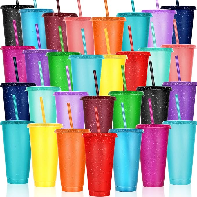 Honeydak 30pcs 24 oz Tumbler with Straw and Lid Gifts Bulk Reusable Plastic Cups Bulk Coffee Cups with Lids Gifts Water Bottle Iced Coffee Travel Mug for Parties Birthdays by Honeydak