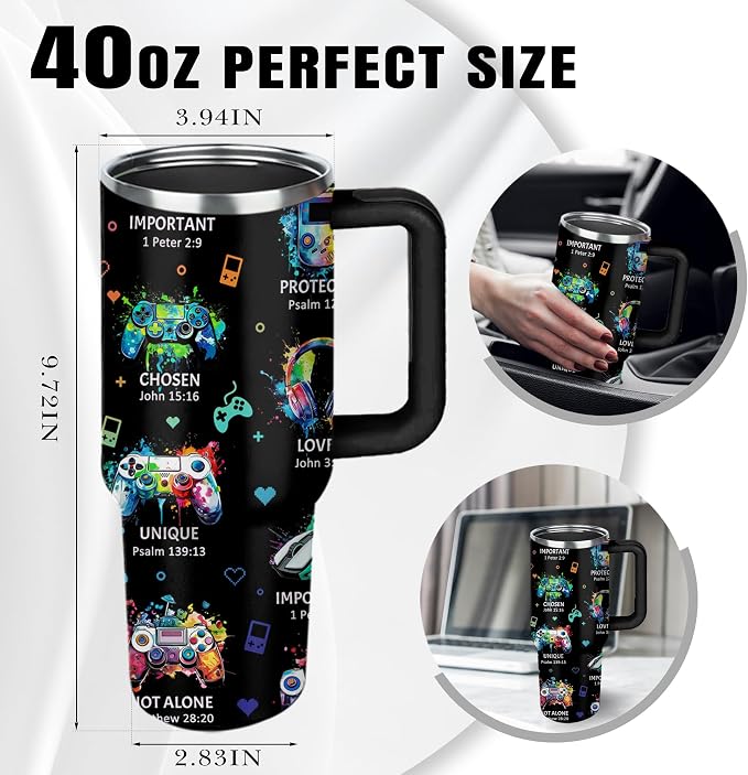Christian Gamer Gifts, 40 Oz God Says I Am Tumbler With Handle, Christian Gifts for Men/Boys, Inspirational Religious Birthday Gift for Game Lover Bible Verse Cup, Gaming Gift For Gamer Tumbler - Image 7
