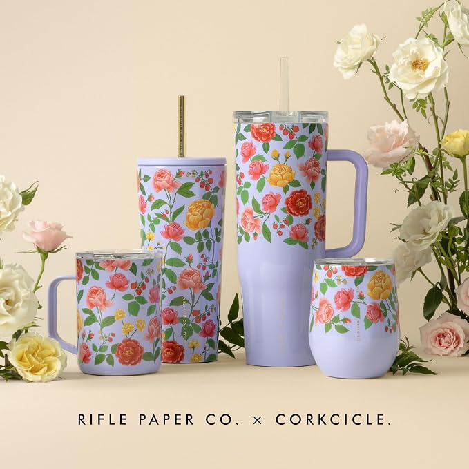 Corkcicle x Rifle Paper Co. Cruiser Insulated Tumbler with Handle & Straw - Keeps Drinks Cold 20 Hours - BPA-Free - Gift for Mom - Great for Mother's Day or Christmas - 40 oz - Roses Purple - Image 8