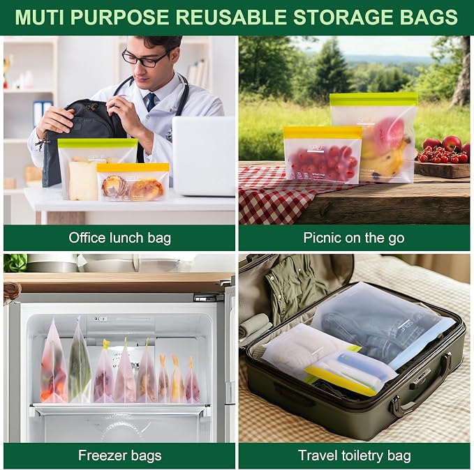 SPLF 10 Pack Stand-Up Reusable Snack Bags Dishwasher Safe, BPA Free Food - Image 6