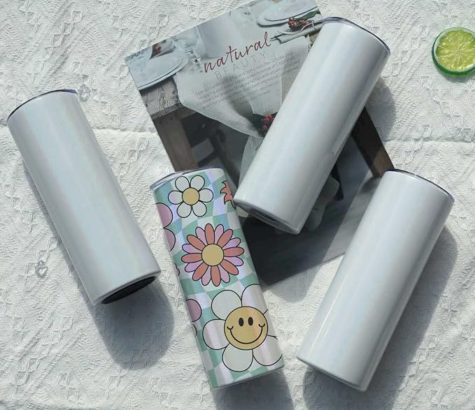 Glitter Sublimation Tumblers 20 Oz Skinny Straight, 8 Pack Stainless Steel Sublimation Glitter Shimmer Tumbler Blanks, Individually Boxed, White - Image 5