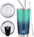 WETOWETO 20oz Insulated Stainless Steel Tumbler, Coffee Tumbler with 2 lids and 2 straws, Double Wall Vacuum Travel Coffee Mug, Powder Coated Leak-Proof Tumbler Cup (Green-Blue Gradient,1 Pack) by Wetoweto
